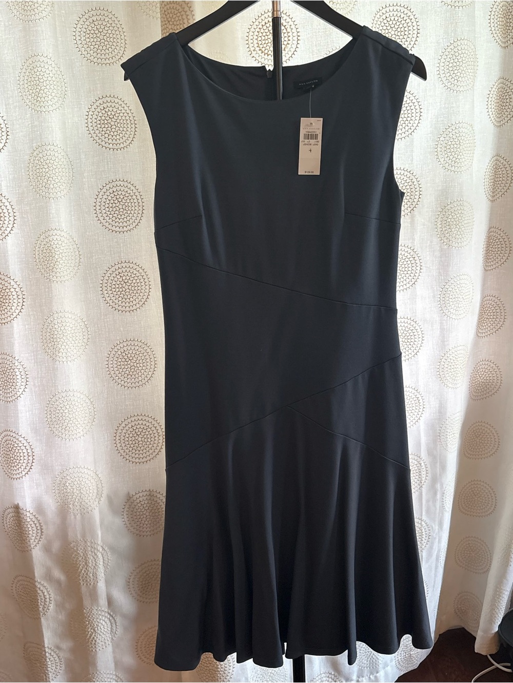 Ann Taylor Navy Sheath-to-Flare Midi Dress